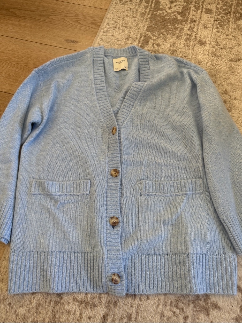 Abercrombie & Fitch Soft Blue V-Neck Button Cardigan Sweater - Women
